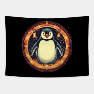 Penguin in Ornament, Love Penguins Tapestry