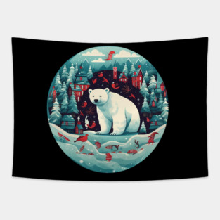 Polar Bear in Ornament, Love Bears Tapestry