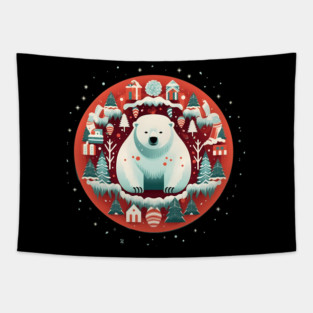 Polar Bear in Ornament, Love Bears Tapestry