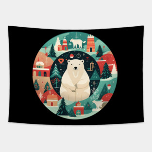 Polar Bear in Ornament, Love Bears Tapestry