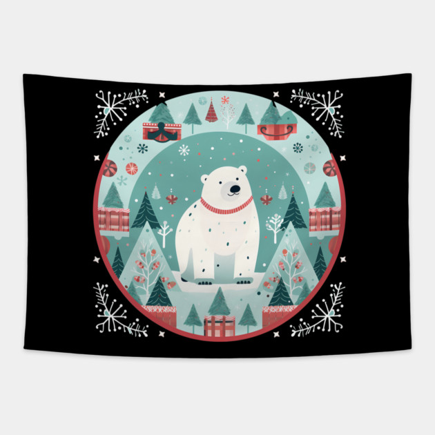 Polar Bear in Ornament, Love Bears Tapestry by logiamerch