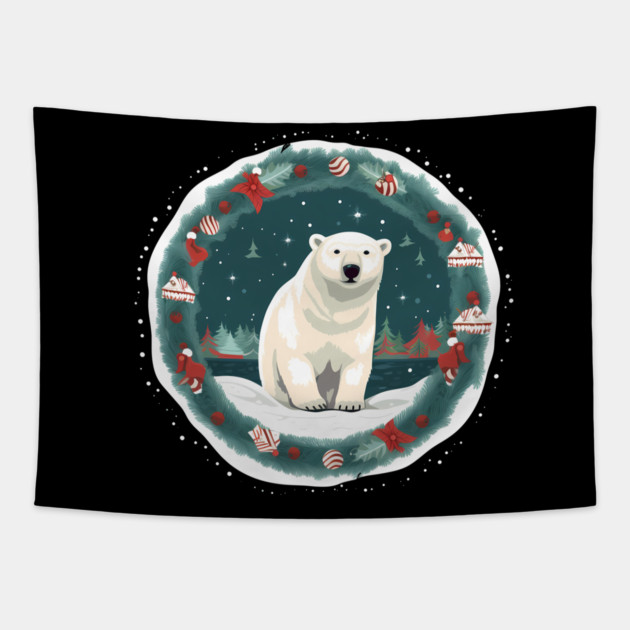 Polar Bear in Ornament, Love Bears Tapestry by logiamerch