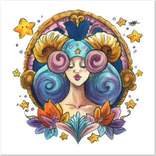 Zodiac Sign Aries Art Deco Watercolour Posters and Art