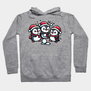 Adorable Cute Penguin Santa Hat Winter Snowball Fight Hoodie