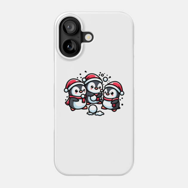 Adorable Cute Penguin Santa Hat Winter Snowball Fight Phone Case by Frank Ring
