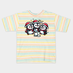 Adorable Cute Penguin Santa Hat Winter Snowball Fight Kids T-Shirt