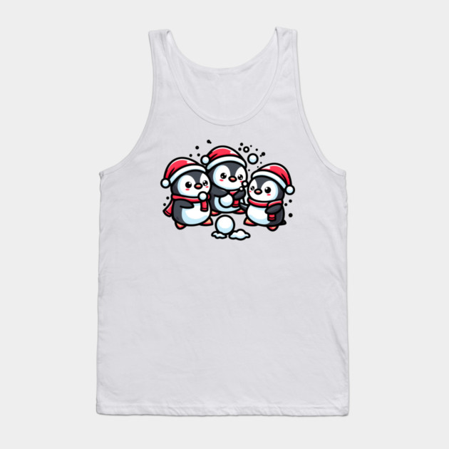 Adorable Cute Penguin Santa Hat Winter Snowball Fight Tank Top by Frank Ring