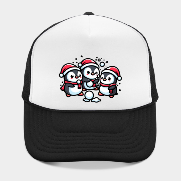 Adorable Cute Penguin Santa Hat Winter Snowball Fight by Frank Ring