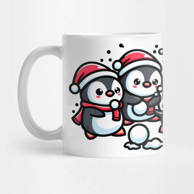 Adorable Cute Penguin Santa Hat Winter Snowball Fight by Frank Ring