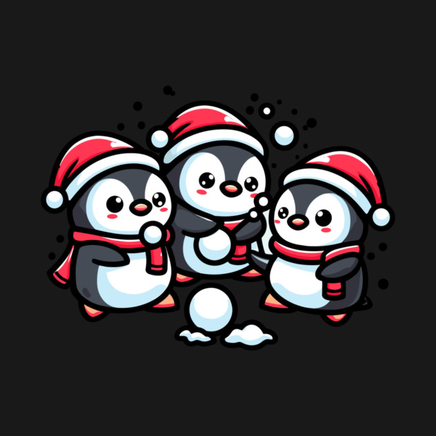 Adorable Cute Penguin Santa Hat Winter Snowball Fight by Frank Ring