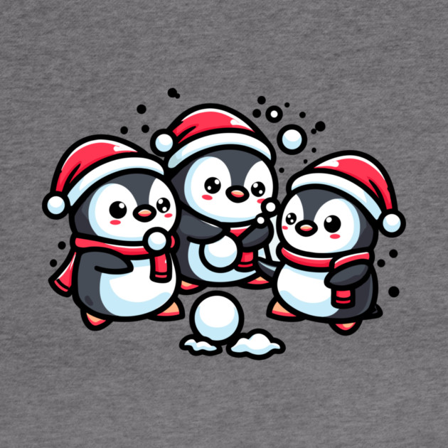 Adorable Cute Penguin Santa Hat Winter Snowball Fight by Frank Ring