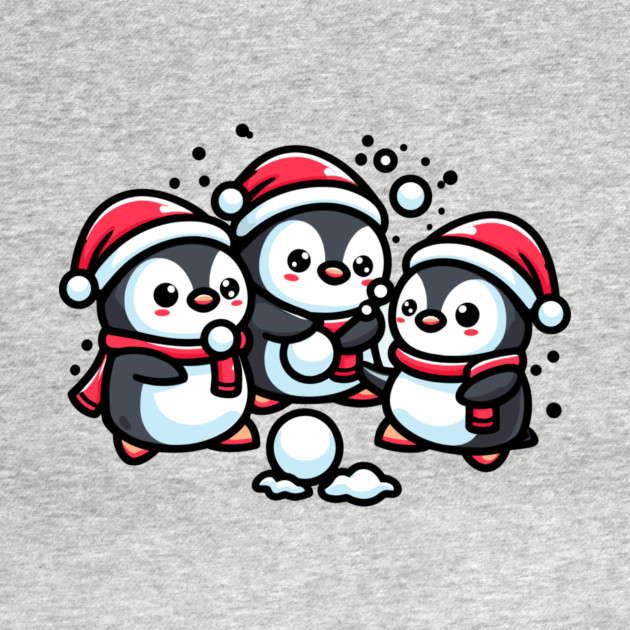 Adorable Cute Penguin Santa Hat Winter Snowball Fight by Frank Ring