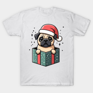 Pug In Present Dog Christmas Festive Santa Hat T-Shirt