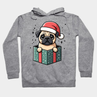 Pug In Present Dog Christmas Festive Santa Hat Hoodie