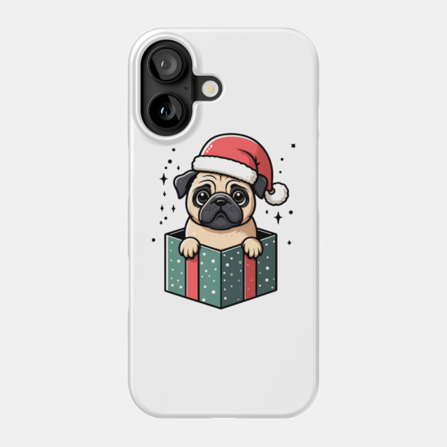 Pug In Present Dog Christmas Festive Santa Hat Phone Case by Frank Ring