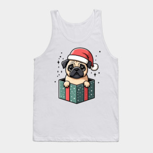 Pug In Present Dog Christmas Festive Santa Hat Tank Top