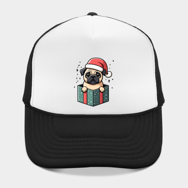 Pug In Present Dog Christmas Festive Santa Hat by Frank Ring