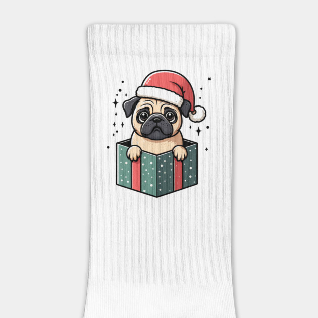 Pug In Present Dog Christmas Festive Santa Hat by Frank Ring