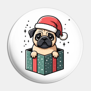 Pug In Present Dog Christmas Festive Santa Hat Pin