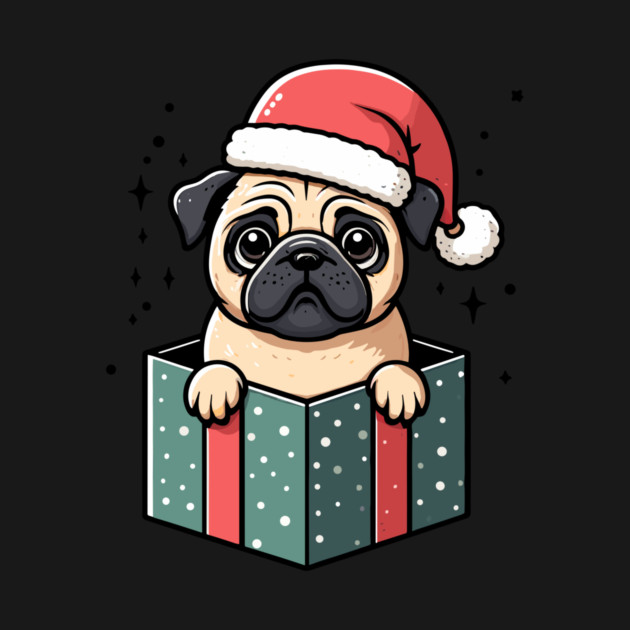Pug In Present Dog Christmas Festive Santa Hat by Frank Ring