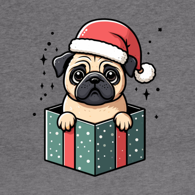Pug In Present Dog Christmas Festive Santa Hat by Frank Ring