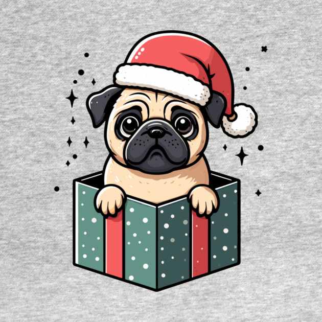 Pug In Present Dog Christmas Festive Santa Hat by Frank Ring