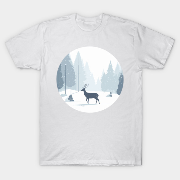 Snowy Lone Deer Christmas Winter Snow Forest Landscape T-Shirt by Frank Ring
