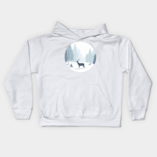 Snowy Lone Deer Christmas Winter Snow Forest Landscape Kids Hoodie