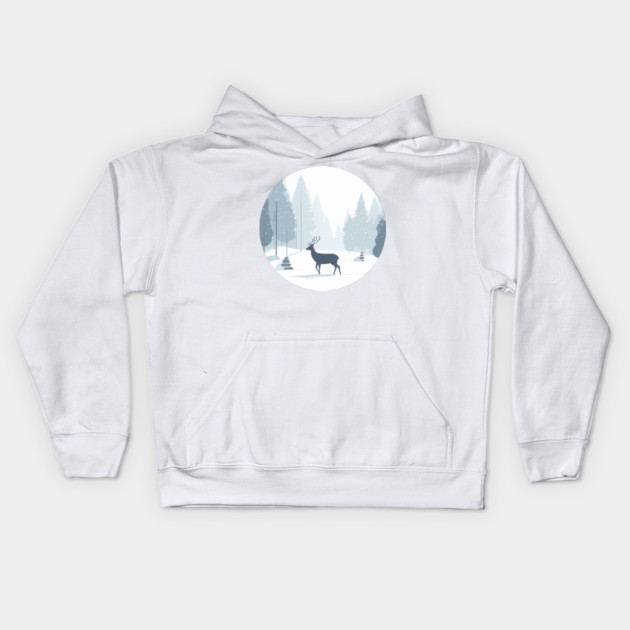 Snowy Lone Deer Christmas Winter Snow Forest Landscape Kids Hoodie by Frank Ring