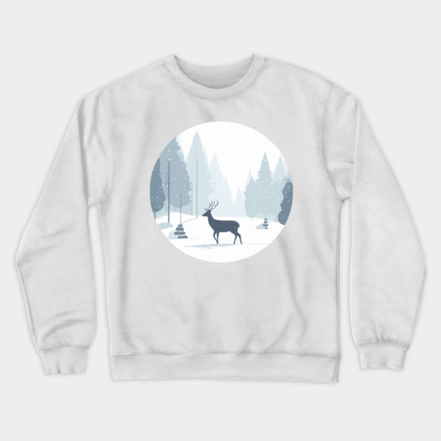 Snowy Lone Deer Christmas Winter Snow Forest Landscape Crewneck Sweatshirt by Frank Ring