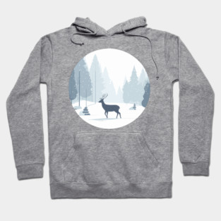 Snowy Lone Deer Christmas Winter Snow Forest Landscape Hoodie