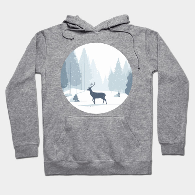 Snowy Lone Deer Christmas Winter Snow Forest Landscape Hoodie by Frank Ring