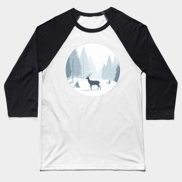 Snowy Lone Deer Christmas Winter Snow Forest Landscape Baseball T-Shirt by Frank Ring