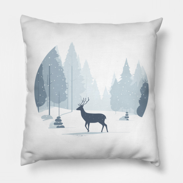 Snowy Lone Deer Christmas Winter Snow Forest Landscape Pillow by Frank Ring