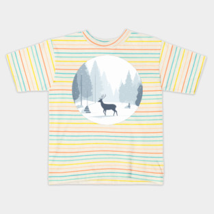 Snowy Lone Deer Christmas Winter Snow Forest Landscape Kids T-Shirt