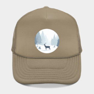 Snowy Lone Deer Christmas Winter Snow Forest Landscape Hat