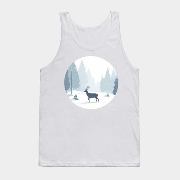 Snowy Lone Deer Christmas Winter Snow Forest Landscape Tank Top by Frank Ring