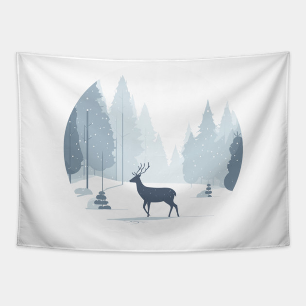 Snowy Lone Deer Christmas Winter Snow Forest Landscape Tapestry by Frank Ring