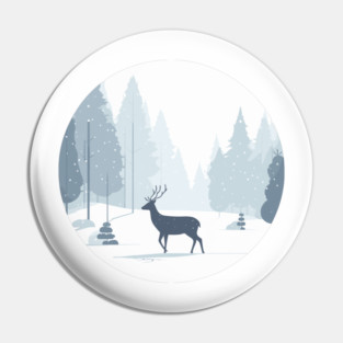 Snowy Lone Deer Christmas Winter Snow Forest Landscape Pin