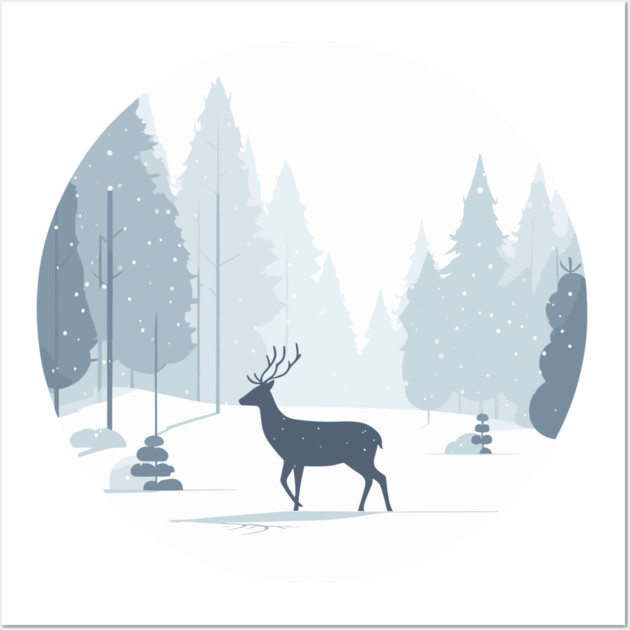 Snowy Lone Deer Christmas Winter Snow Forest Landscape Wall Art by Frank Ring