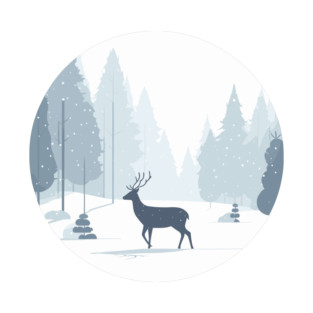 Snowy Lone Deer Christmas Winter Snow Forest Landscape T-Shirt