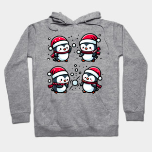 Adorable Cute Penguin Santa Hat Winter Snowball Fight Hoodie