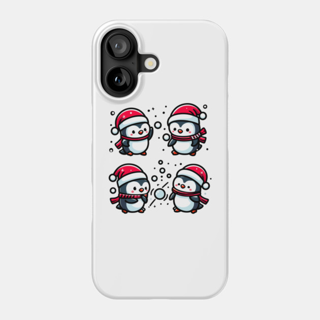 Adorable Cute Penguin Santa Hat Winter Snowball Fight Phone Case by Frank Ring