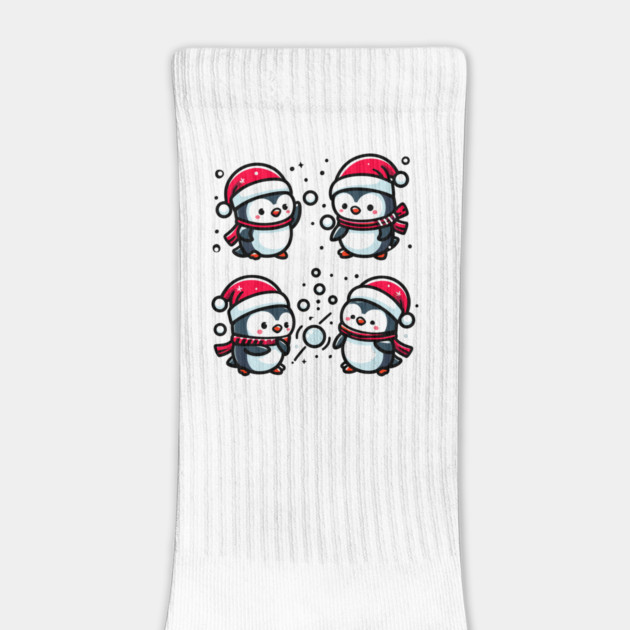 Adorable Cute Penguin Santa Hat Winter Snowball Fight by Frank Ring