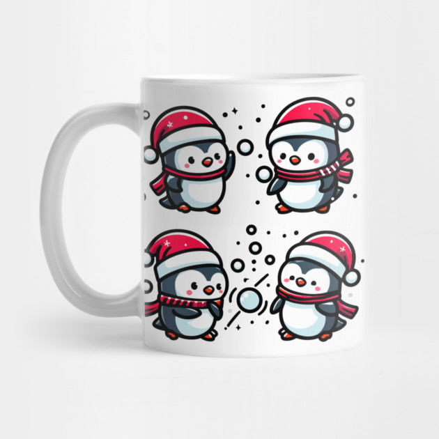 Adorable Cute Penguin Santa Hat Winter Snowball Fight by Frank Ring