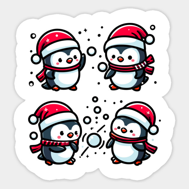 Adorable Cute Penguin Santa Hat Winter Snowball Fight Sticker by Frank Ring