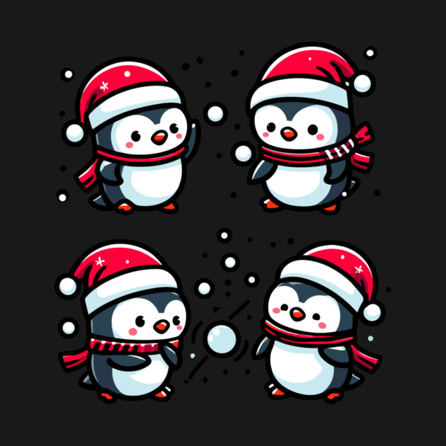 Adorable Cute Penguin Santa Hat Winter Snowball Fight by Frank Ring