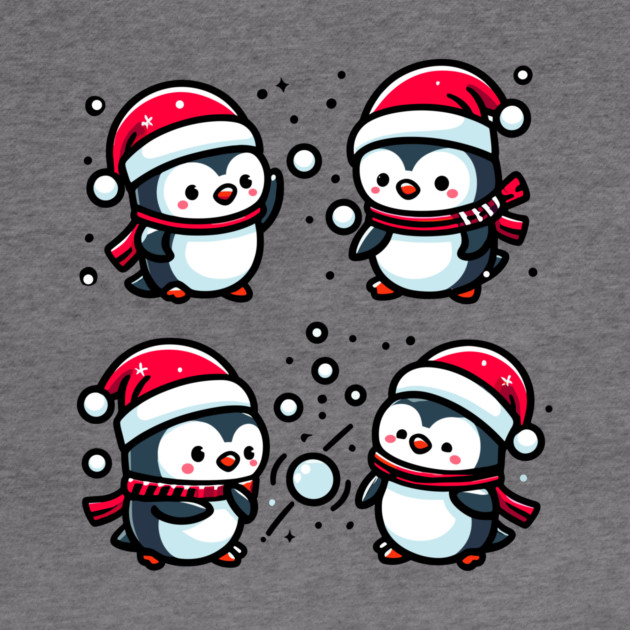 Adorable Cute Penguin Santa Hat Winter Snowball Fight by Frank Ring