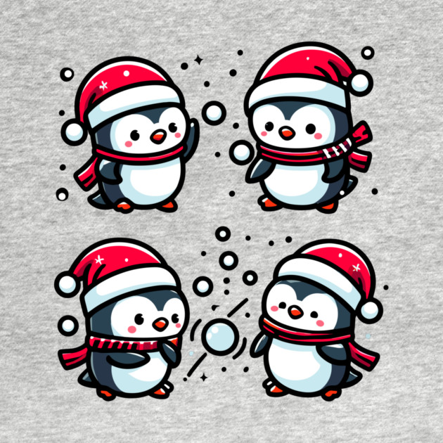 Adorable Cute Penguin Santa Hat Winter Snowball Fight by Frank Ring