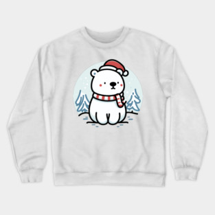 Cute Snowy Polar Winter Bear Santa Hat Scarf Holiday Crewneck Sweatshirt